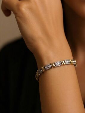 Two-Tone Gold & Silver Pavé Link Bracelet